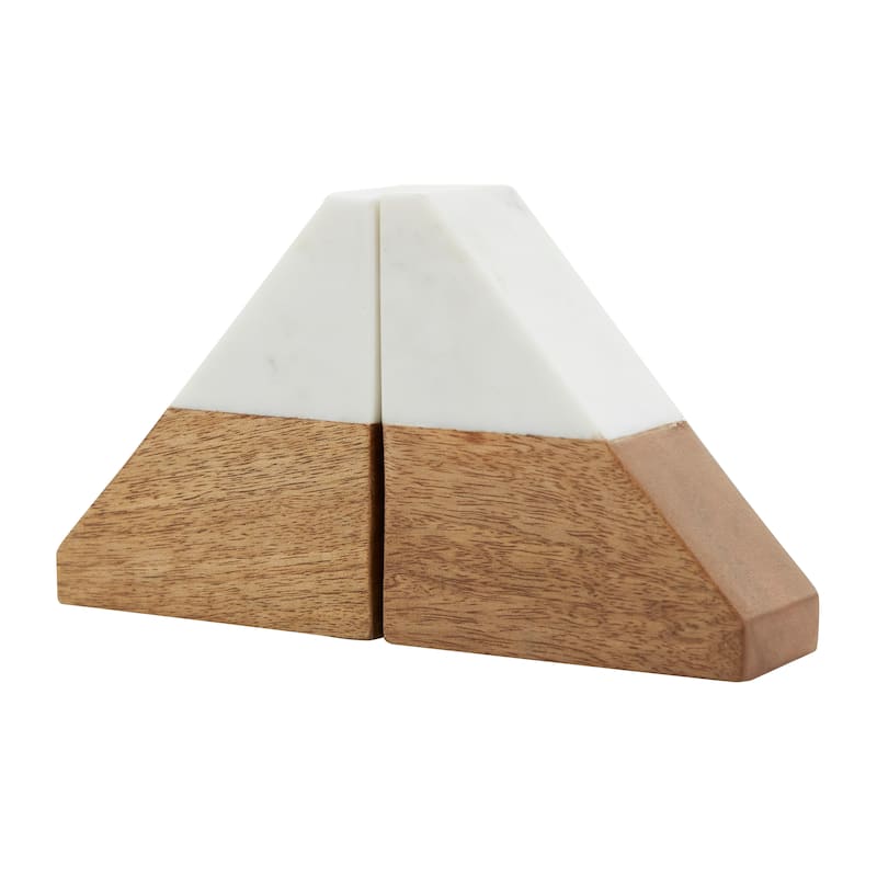 Brown Marble Triangle 3 lbs Geometric Decorative Bookends with White Marble Tops (Set of 2)