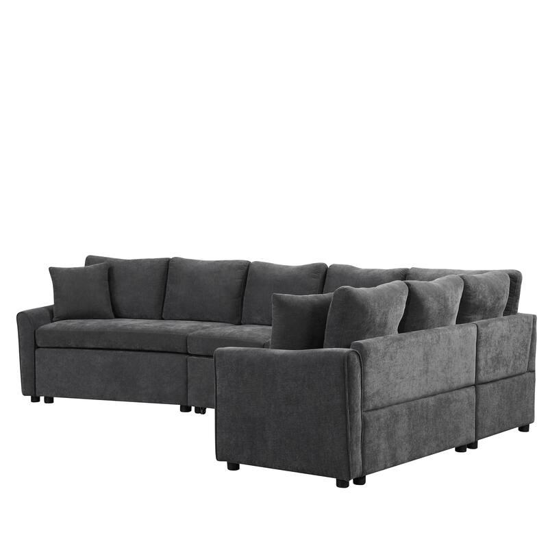 L-shaped Sofa Convertible Sofa Bed Pull Out Sofa Sleeper with Two Back Pillows, Two USB Ports and Two Power Sockets