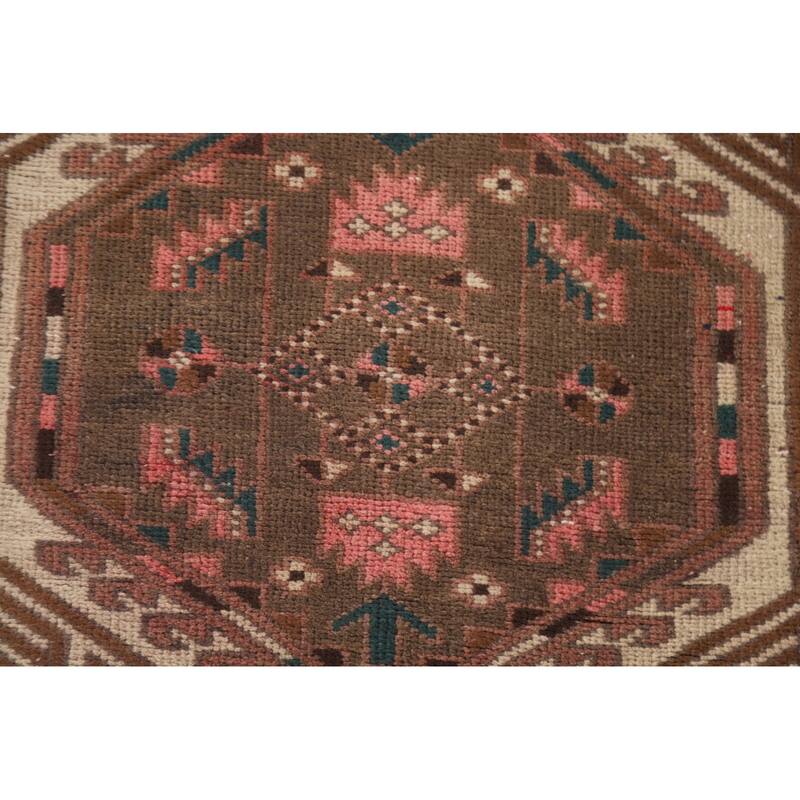 Pink Ardebil Persian Vintage Runner Rug Hand-knotted Wool Carpet - 3'6" x 10'2"