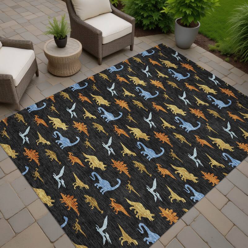 Machine Washable Indoor/ Outdoor Modern Dinosaur Chantille Rug