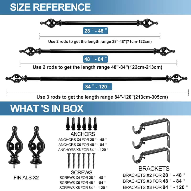 1-inch Diameter Portia Adjustable Single Drapery Curtain Rod