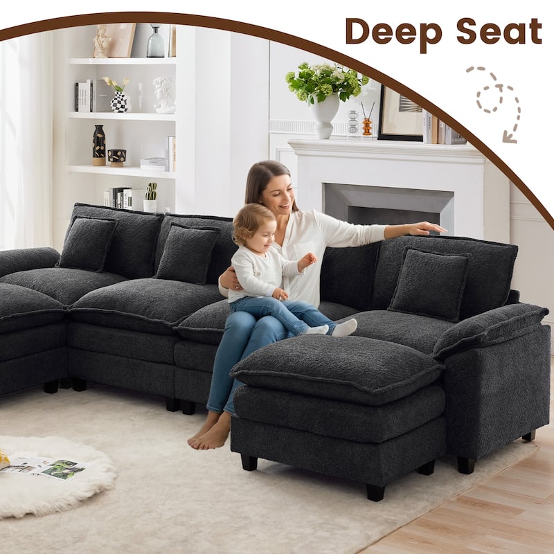Modular Chenille Sectional Sofa with Ottomans, Deep Seat, Wide Padded Armrests, 2-Seat / 3-Seat / 4-Seat Options