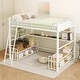 preview thumbnail 2 of 24, Twin/Full Size Metal Loft Bed with Ladder and Built-in Long Desk, Kids Storage Bed Frame with Shelves and USB Ports