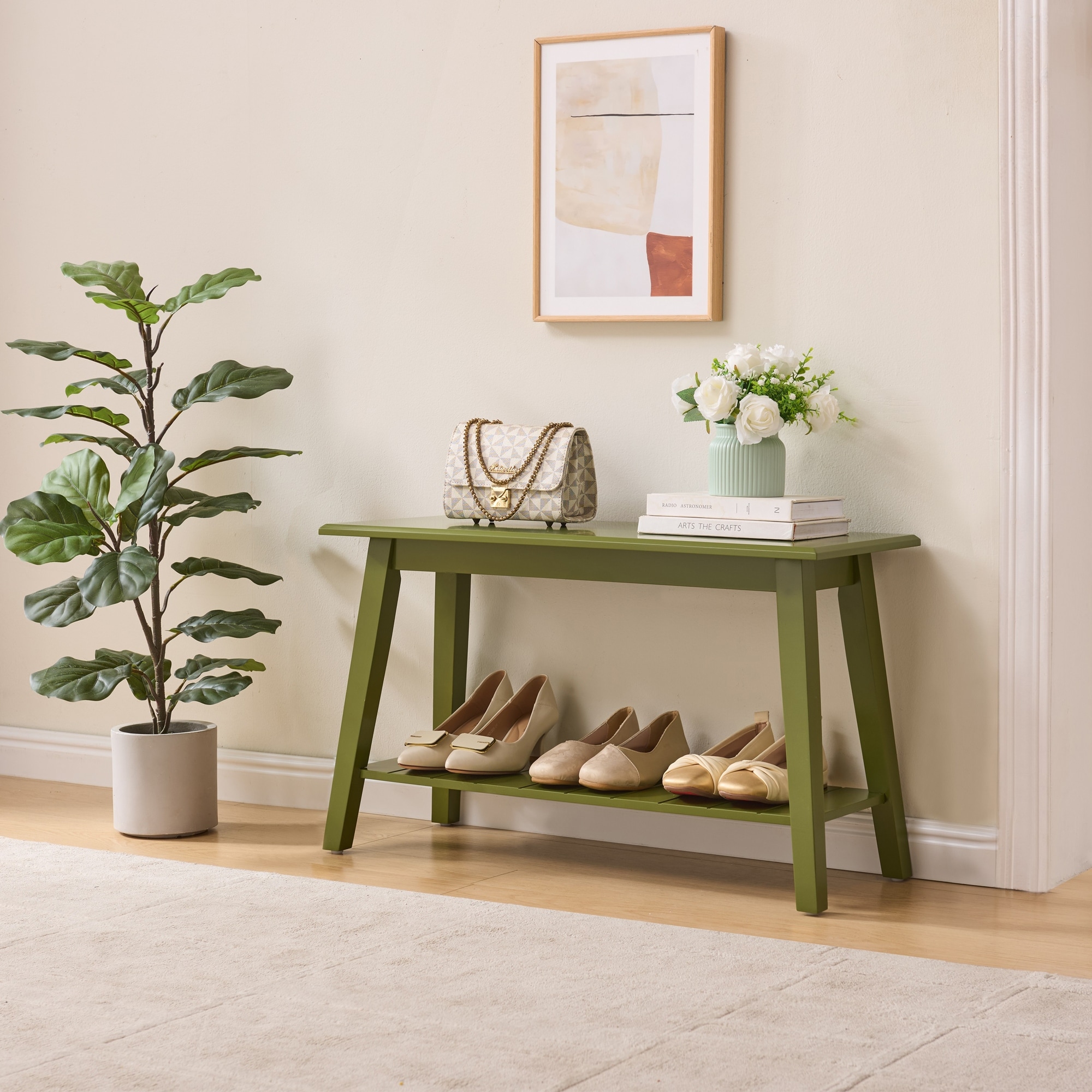 Wood Bench with Storage Shelf, Black