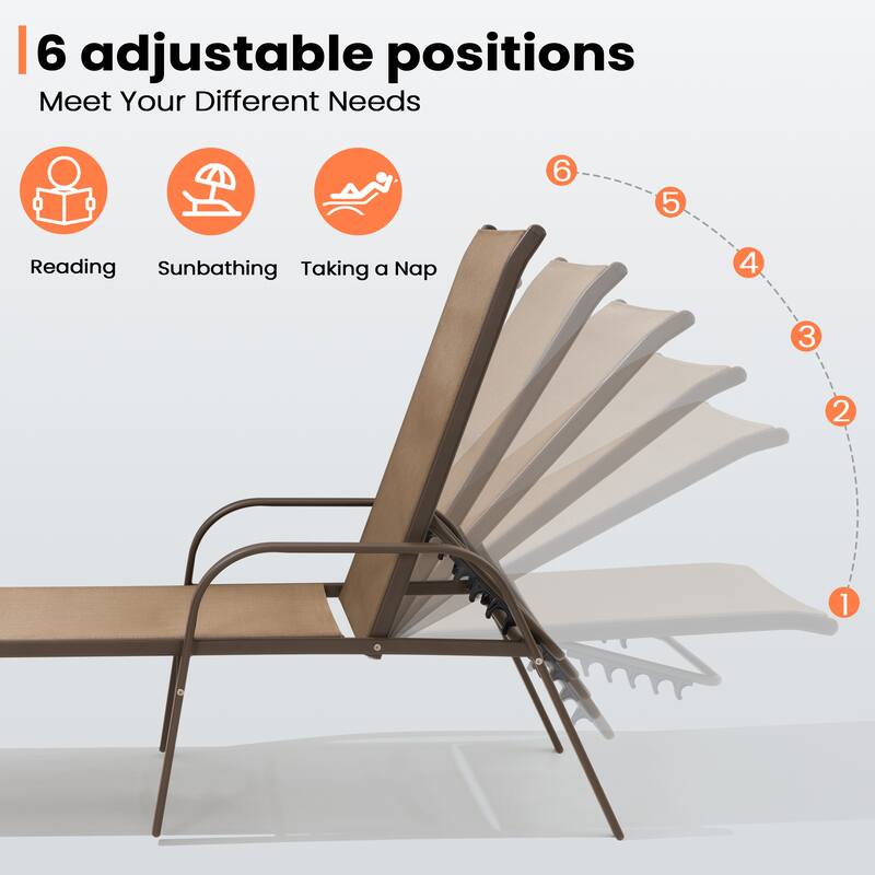 Pellebant Outdoor Adjustable Patio Chaise Lounge Chairs with Armrest Set of 2