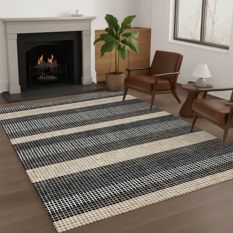 Machine Washable Indoor/ Outdoor Cabana Stripe Chantille Rug