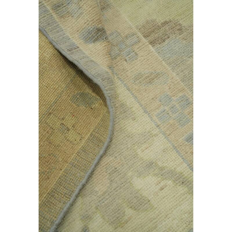 Handmade Gray Oushak Vegetable Dye Large Rug, Floral Geometric Carpet - 14' 0'' X 10' 1''