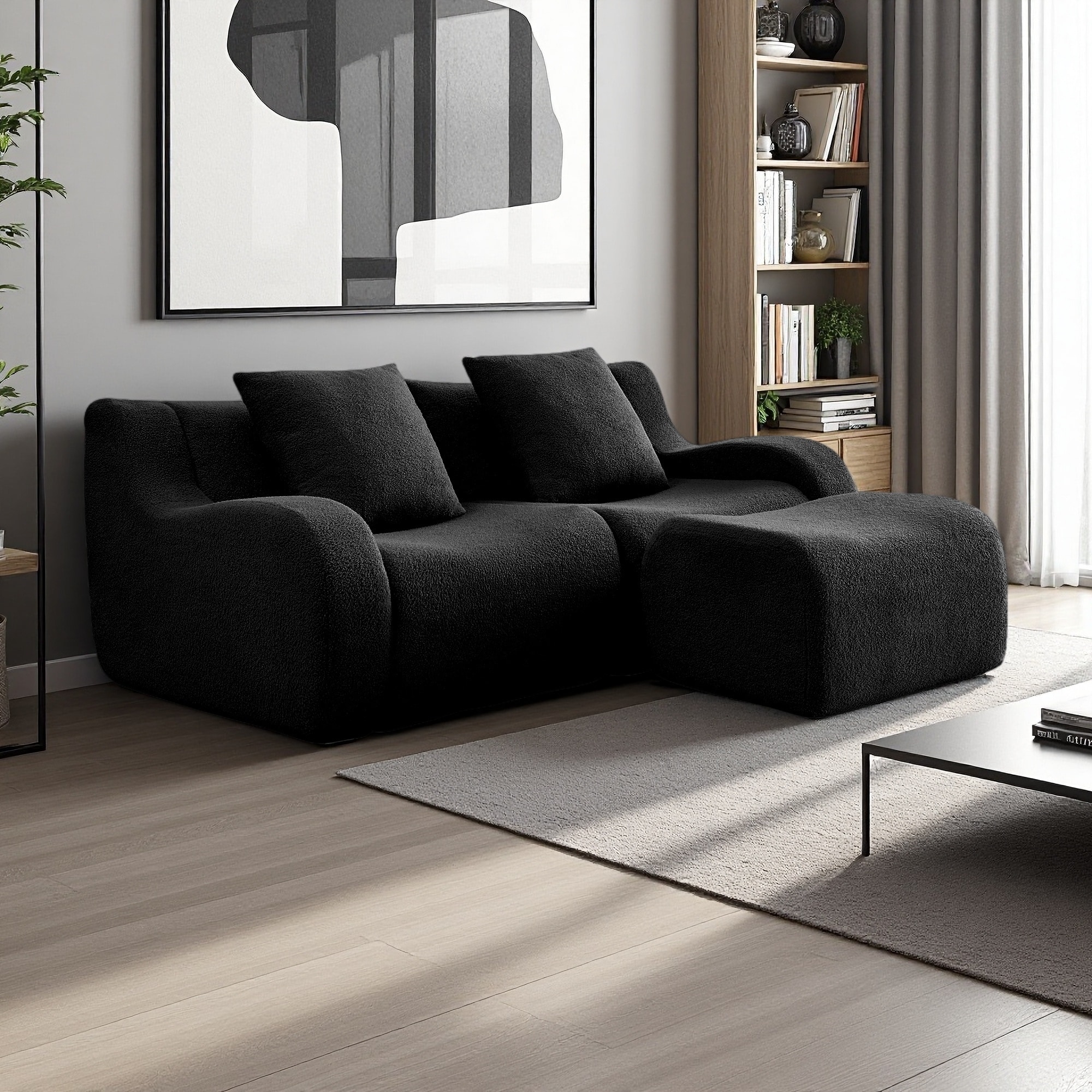 82.7" L-Shaped 2-Seat Teddy Fabric Modular Sofa with No Assembly Required, Curved Armrest and Ergonomic Design