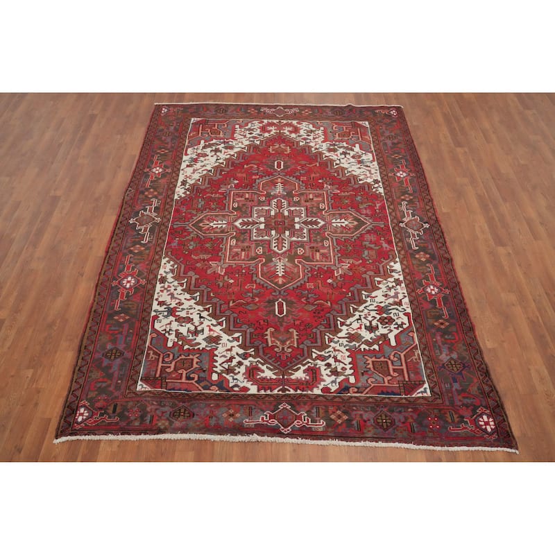 Hand Knotted Oriental 100% Wool Carpet Traditional Medallion Red Heriz Area Rug - 9' 0'' X 6' 8''