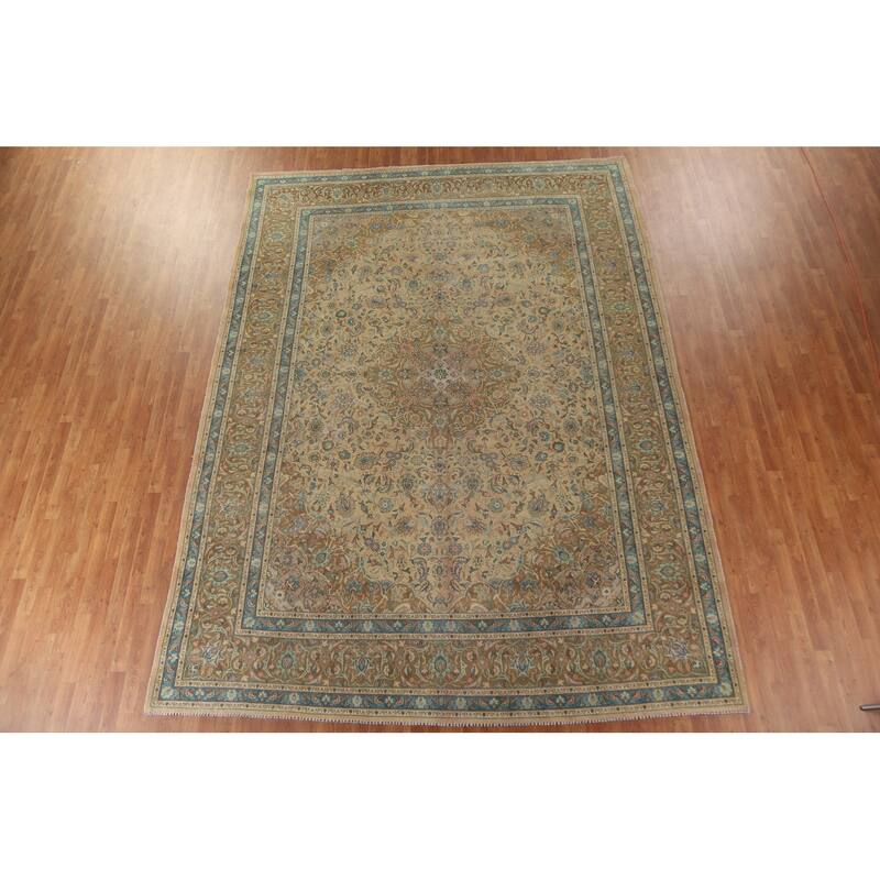 Floral Mashad Persian Antique Area Rug Hand-knotted Wool Carpet - 9'8" x 12'11"