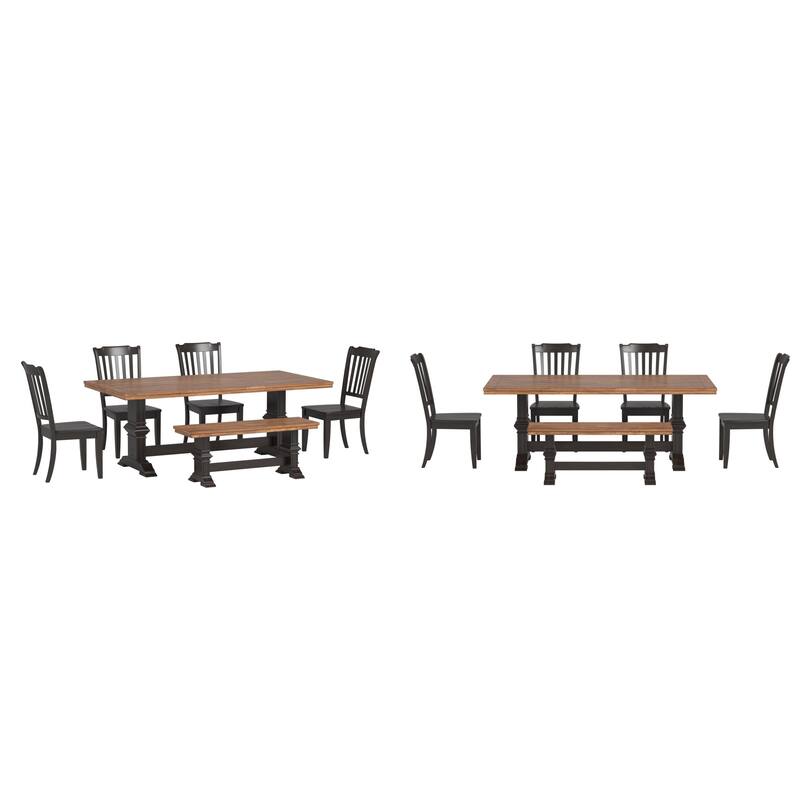 Ronda 78" Rectangular Solid Wood Top Dining Set with Spindle Back Chairs - Antique Black Table - Antique Black Chairs and Bench