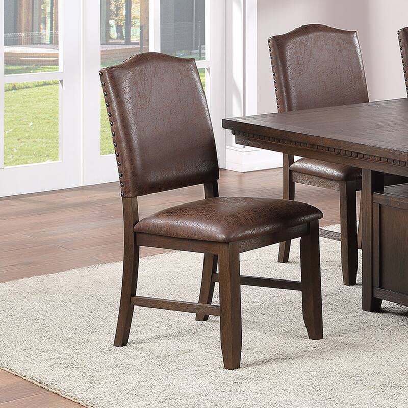 Dark Brown Faux Leather Upholstery Dining Chair, Set of 2