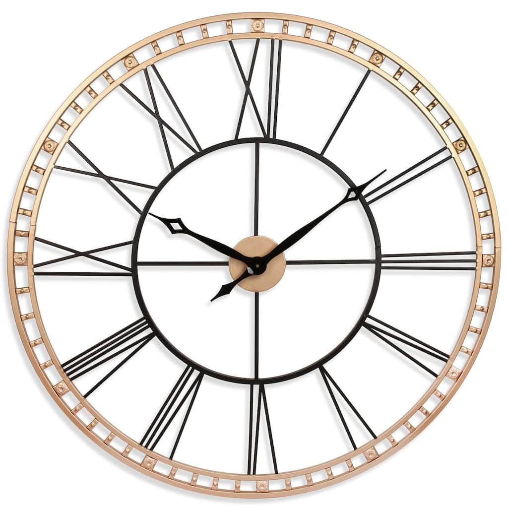The Tower XXL Large Open Face Metal Wall Clock 39 inch - Black and Gold II - 39 x 2.5 x 39
