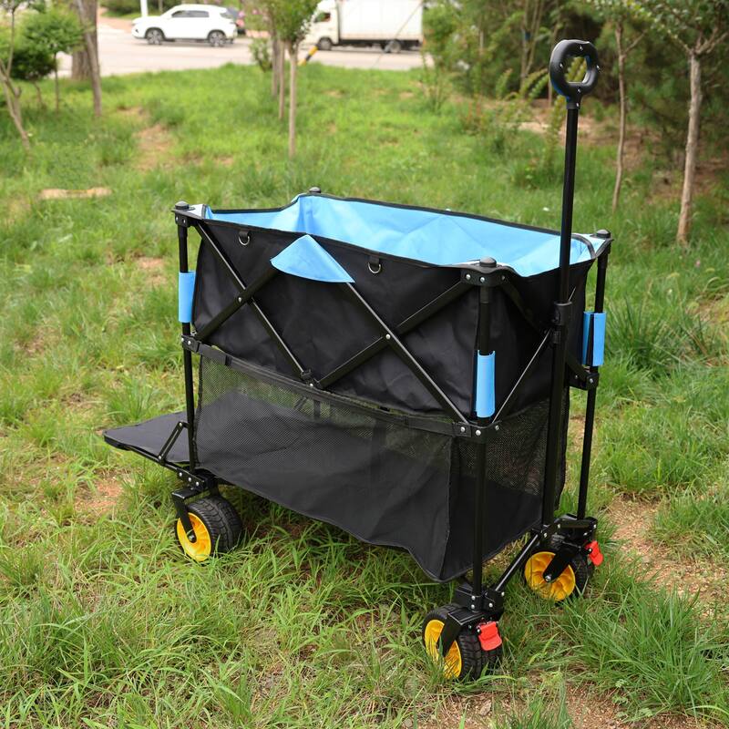 Big large capacity Folding cart Extra Long Extender Wagon Cart Folding Wagon Garden Shopping Beach Cart (black +orange)
