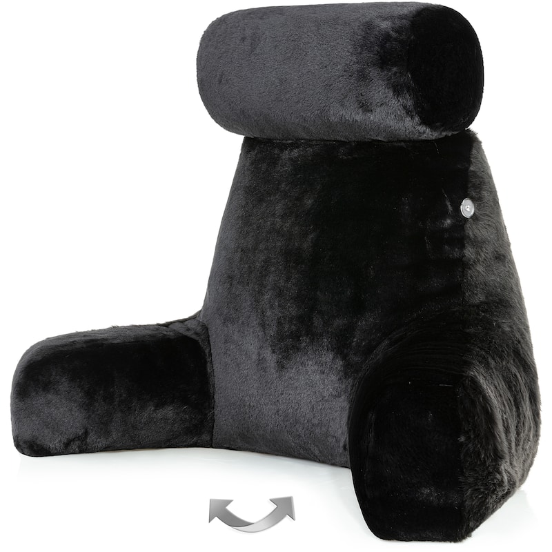 Medium Husband Pillow - Limited Baby Black Panther, 2-tone Reversible Double Sided Fabulous Faux Fur Bed Rest Pillow with Arms