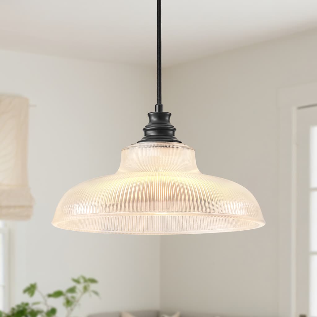 Starsky 1-Light Farmhouse Dome Ribbed Glass Texture Single Pendant