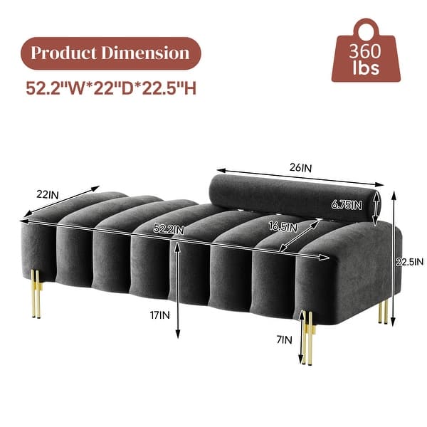 dimension image slide 2 of 7, Ouyessir 52.2" Modern Channel Tufted Window Bench with Adjustable Back