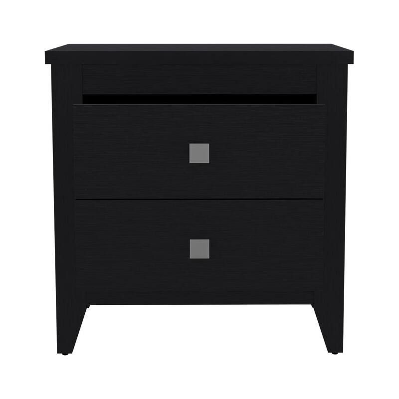 Black Nightstand with Two Drawers and Durable Top