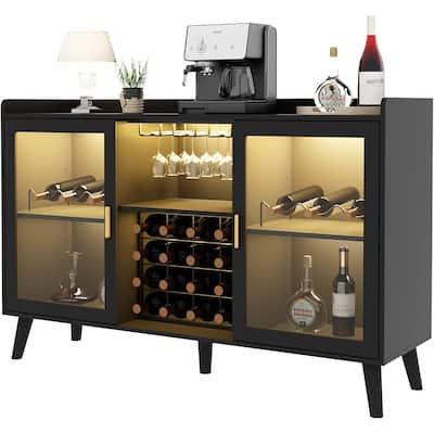 Auromie Freestanding Wine Bar Cabinet with Light