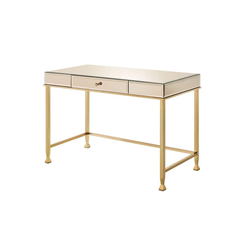 Mirrored Wood Writing Desk with Chrome Metal Base and Drawer
