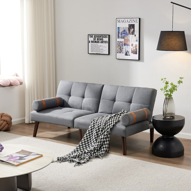 Convertible Sofa Bed Futon With Solid Wood Legs - Grey