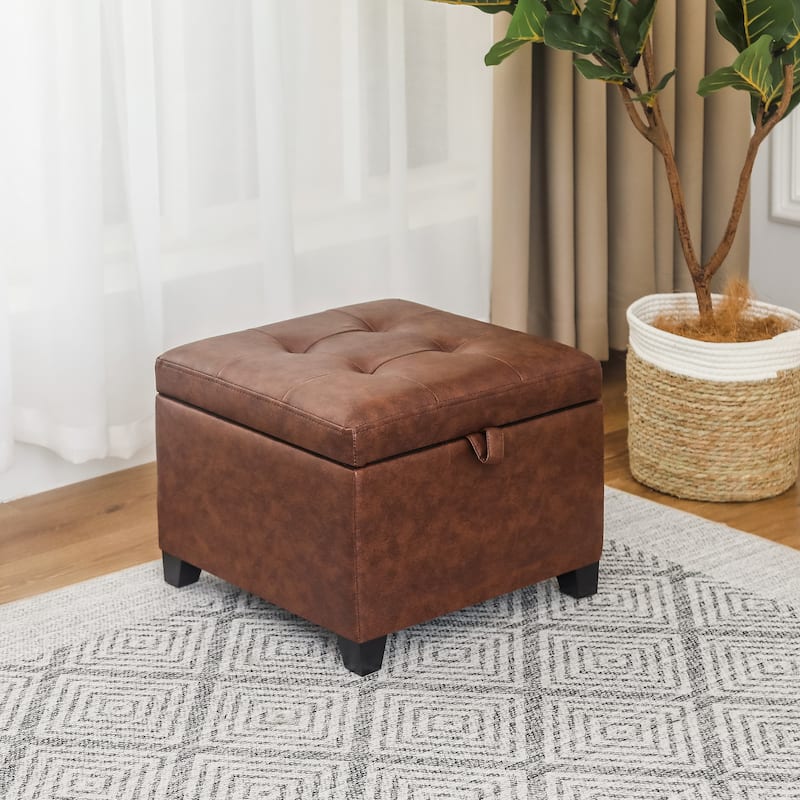 Adeco Faux Leather Tufted Flip Top Storage Ottoman