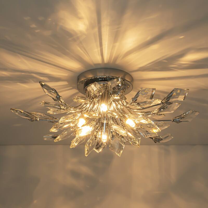 4-Light Modern Industrial Linear Cluster Crystal Flush Mount Light Sputnik Ceiling Light for Dining Room