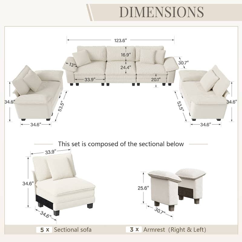MAISON ARTS 3-Piece Sofa Set for Living Room, Comfy 3-Seater with Loveseat or Armchair, Modular Sectional Couch with Pillows