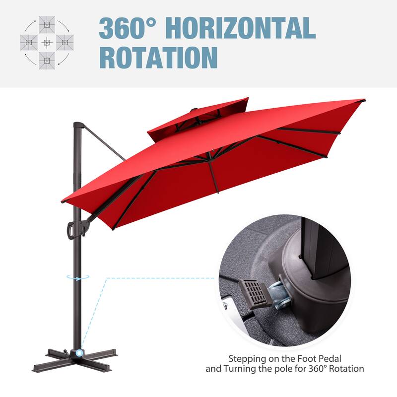 VredHom Double Top 10x10 FT Square Patio Cantilever Umbrella with Cross Stand