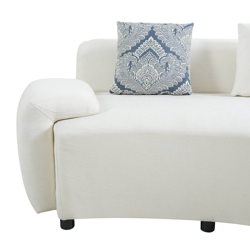 Christopher Knight Home - Lunaria 122" Modern Upholstered Curved Sofa with 2 Damask Pattern Pillows