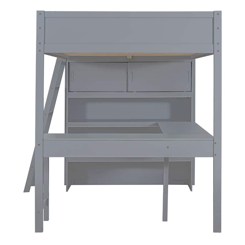 Full Size Loft Bed with Desk and Shelf