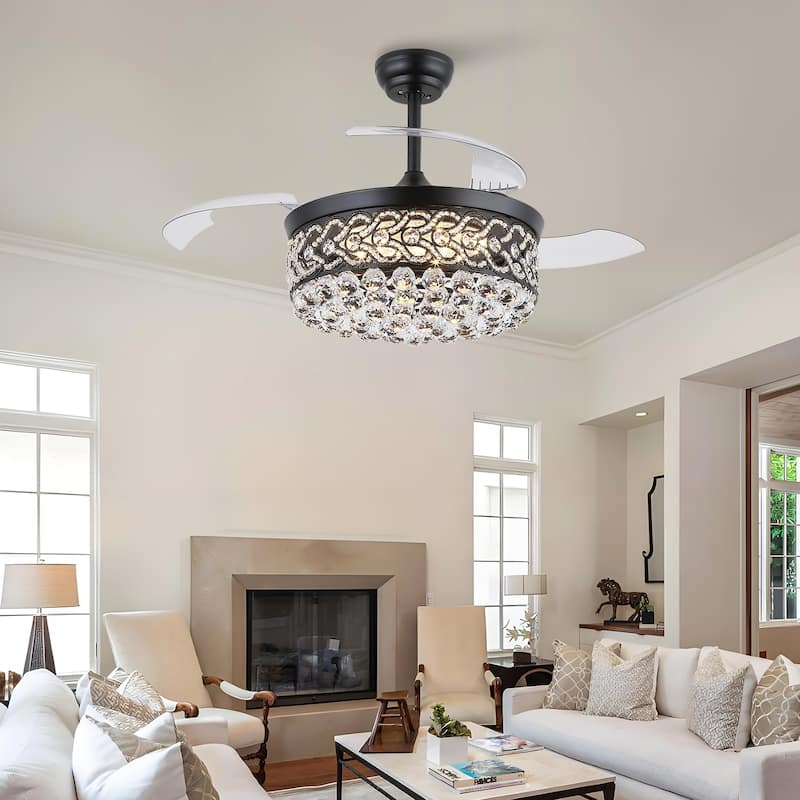 Kviflon 48'' Retractable Ceiling Fan with Lights and Remote 6 Speed, 3 Light Change Retractable Blade Chandelier Ceiling Fan