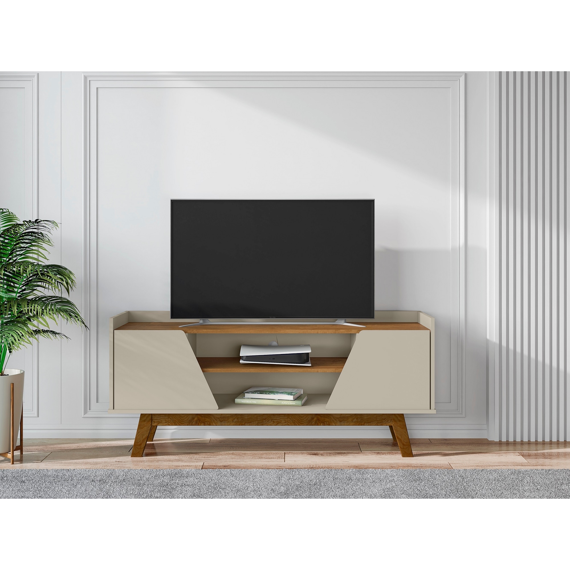 53 Inch TV Stand Black Finish Media Storage Console