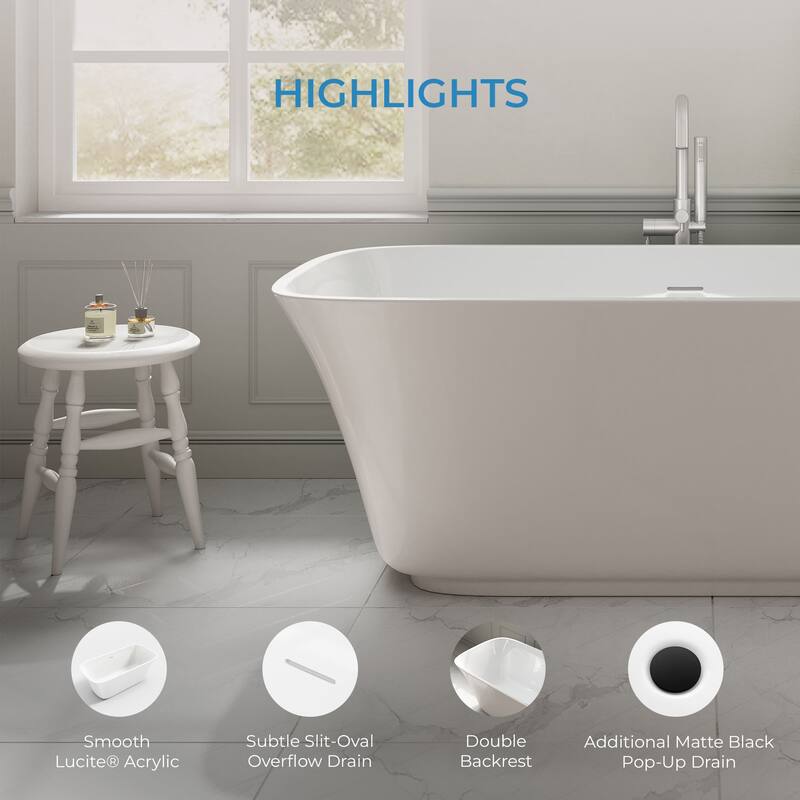 OVE Aveline 60-inch Free-Standing Bathtub in Glossy White