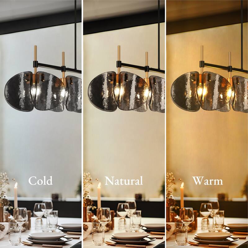 Modern 5-Light Linear Textured Gray Glass Chandelier for Kitchen Island Dining Room - L 52.1" x W 9.8" x H 11"