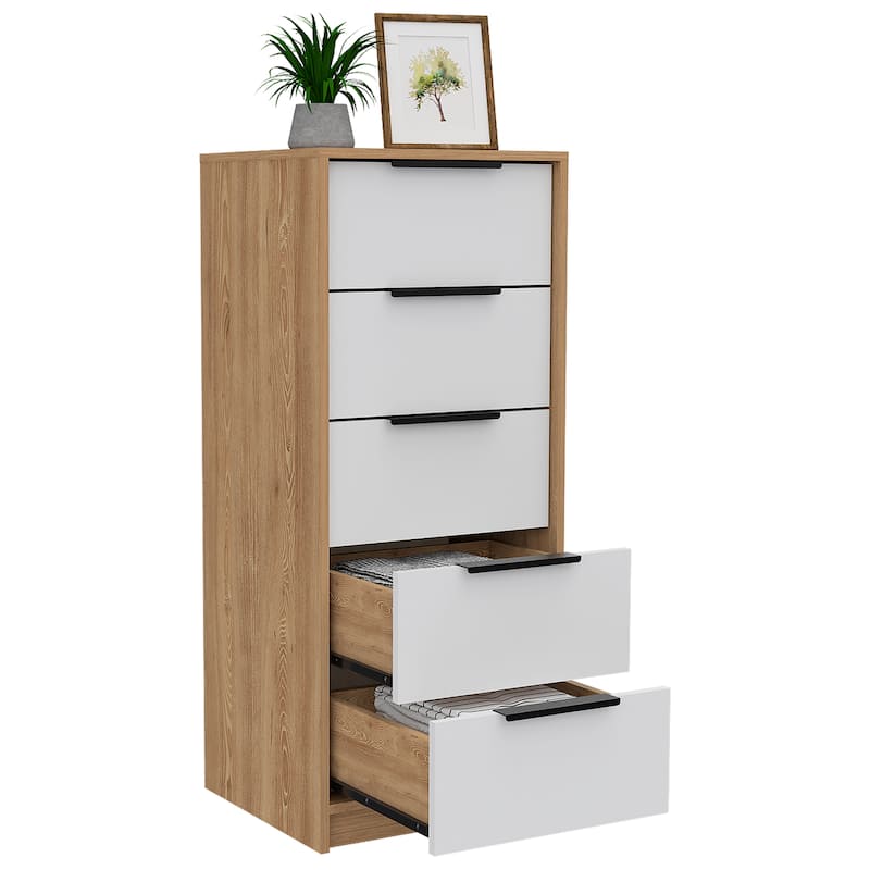5 Drawers Dresser with Metal Handle - White