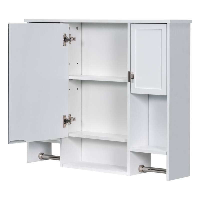 Over the Toilet Medicine Cabinet Wall Cabinet for Bathroom with Mirrored Cabinet, Side Cabinets, Open Shelves and Towel Racks