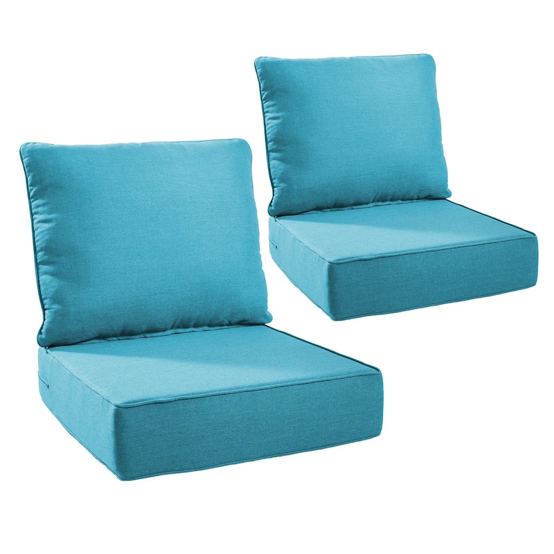 Gymojoy 24"x24"x6" Thick Cushions & Pillows Set - Deep Seat Indoor/Outdoor Water & Fade Resistant - Pale Blue - Two Sets