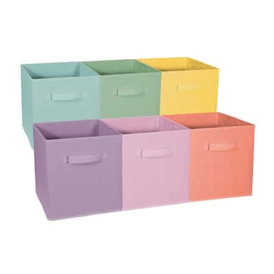 Sorbus Open Fabric Storage Cube Bins, Pastel Multi-Color, Set of 6