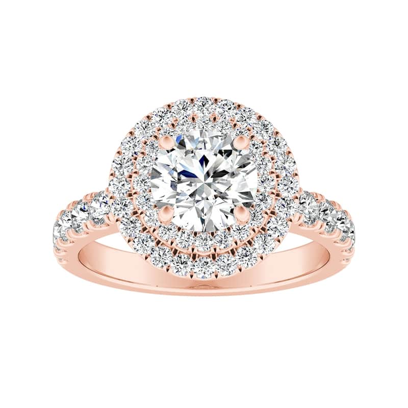 Auriya 14k Gold Round 1 1/4 carat TW Double Halo Diamond Engagement Ring (G-H, VS1-VS2)