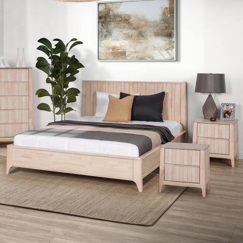 Furniture of America Seren Mid-Century Modern 3-Piece Off-White Kid's Solid Wood Platform Bedroom Set - Full