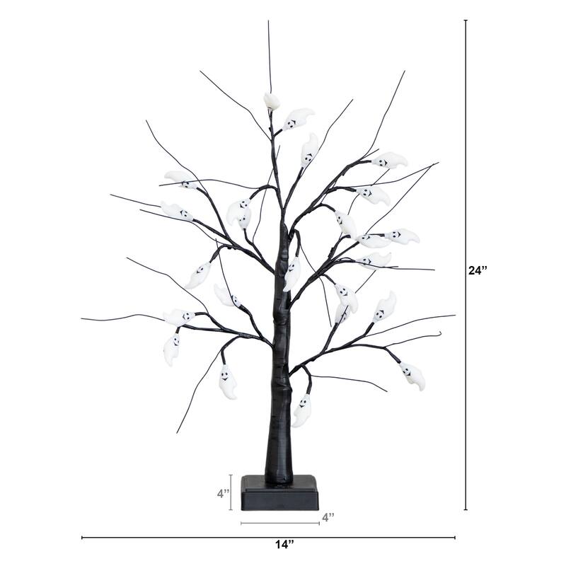 2-ft Pre-Lit Artificial Halloween Ghost Twig Tree with 24 Lights - Black