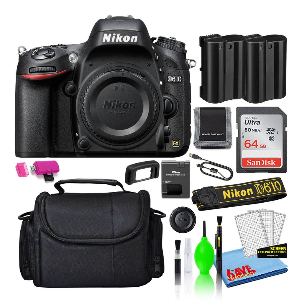 Nikon D610 Digital Camera (Body Only) (1540) 64GB SD Card Camera