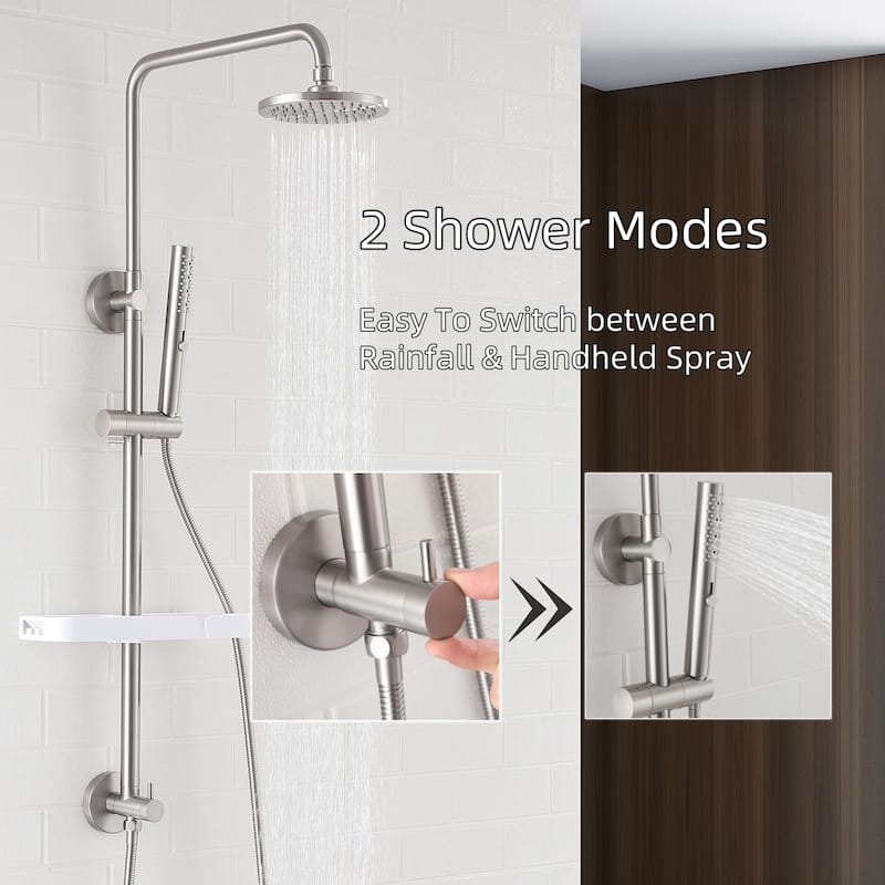 Modland 4-Way Exposed Retrofit Shower System with Rainfall & Handheld, Easy Install in Black/Nickel/Chrome