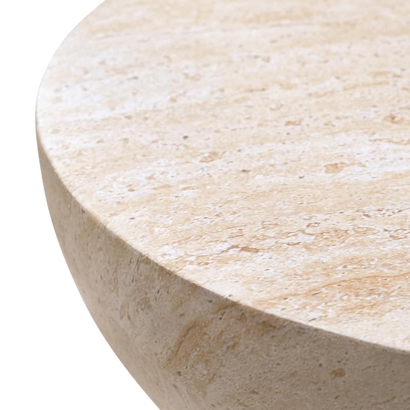 Double Hourglass Travertine Stone Finish Italian Design MgO Side Accent Table - 15.7x15.7"x18.5"