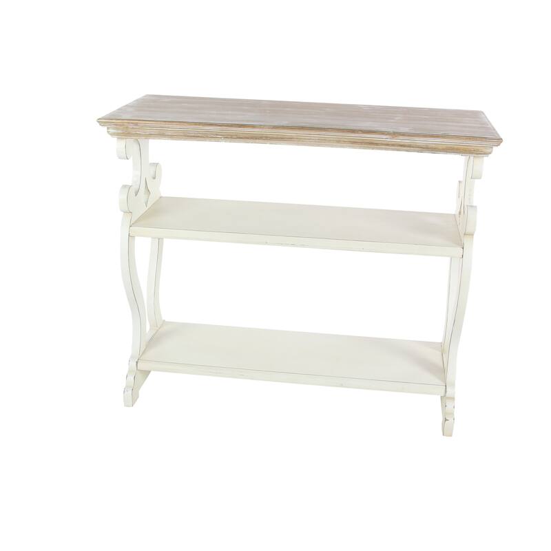 Wood Scroll 2 Shelf Console Table with Brown Wood Top - White or Black - Roche River Decor