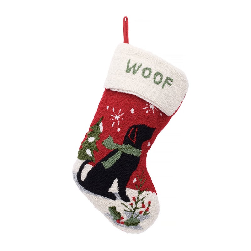 Glitzhome Christmas Reindeer Fox Cat Dog Dinosaur Warm Hooked Stocking - Dog