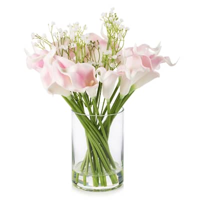 Enova Home 18 Mixed Artificial Real Touch Lily Flower Arrangement in Clear Glass Vase with Faux Water for Home Wedding
