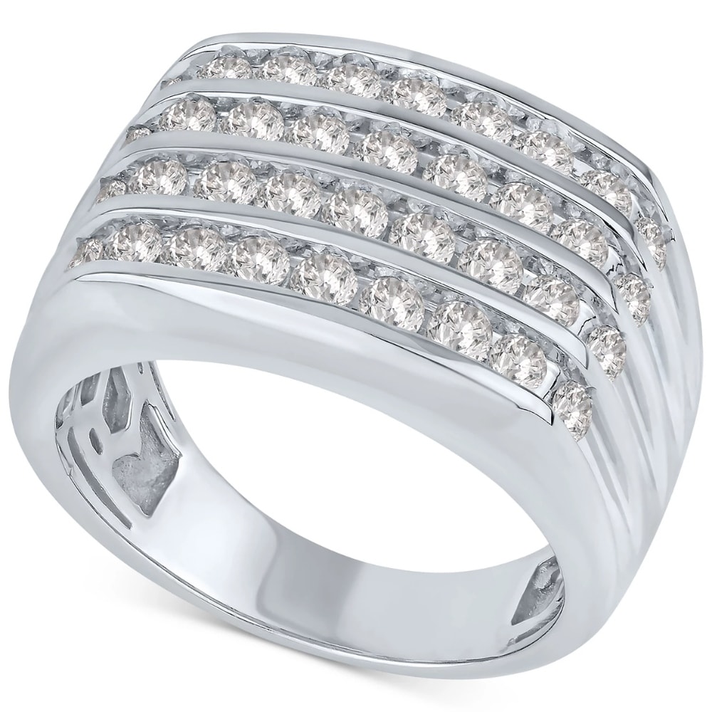 Bliss Diamond 2Ct Men's Diamond Multi-Row Ring 10k White Gold