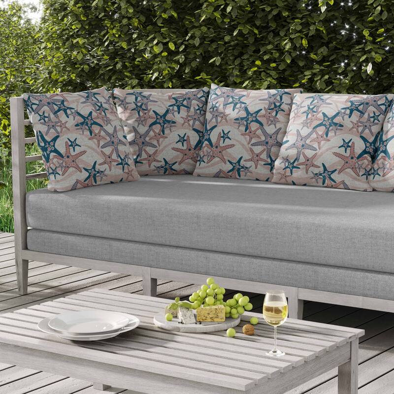 Starfish Sway Indoor/Outdoor Reversible Throw Pillow Silver and Rosy